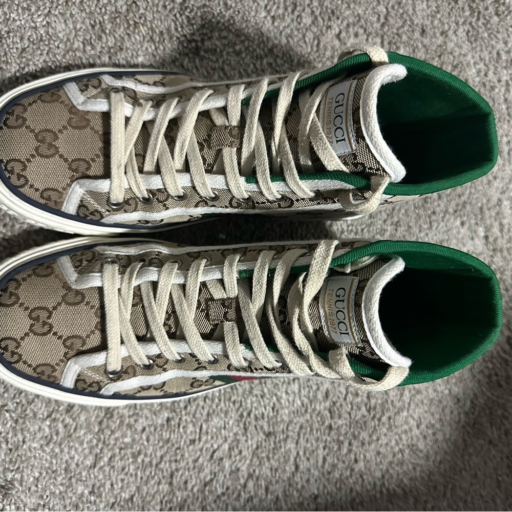 Gucci Tennis 1977 High Top sneaker in beige and ebony GG canvas